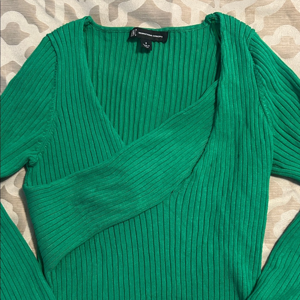 INC International Concepts Green Ribbed Sweater